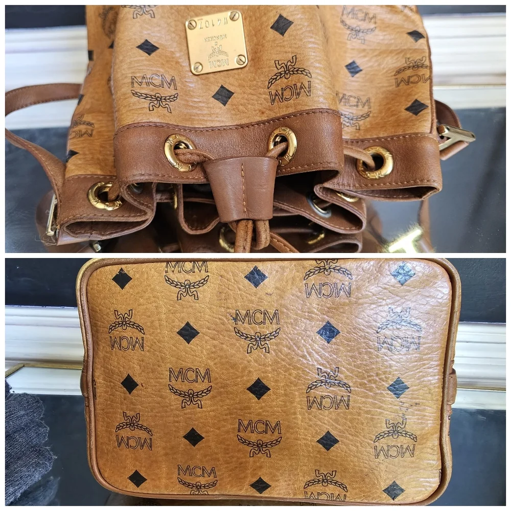 MCM Cognac Visetos Coated Canvas Heritage Drawstring Bag - Picture 11 of 13
